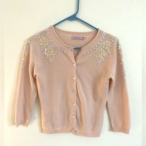 Vintage 100% Cashmere Blush Colored Beaded Cardigan